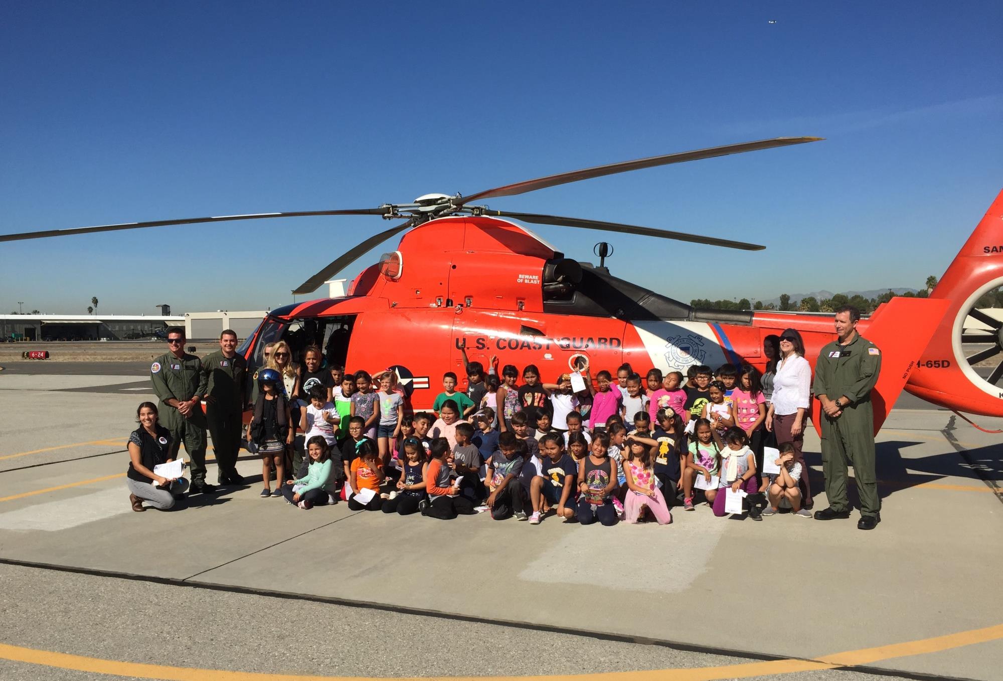 Kids with Coast Guard helicopter